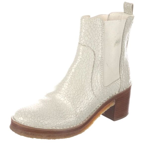 Tory Burch White Leather Ankle Chelsea Boots Combat Winter Boots - Picture 2 of 6